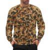 Armenian Brown Butan camouflage crewneck sweatshirt worn by a model