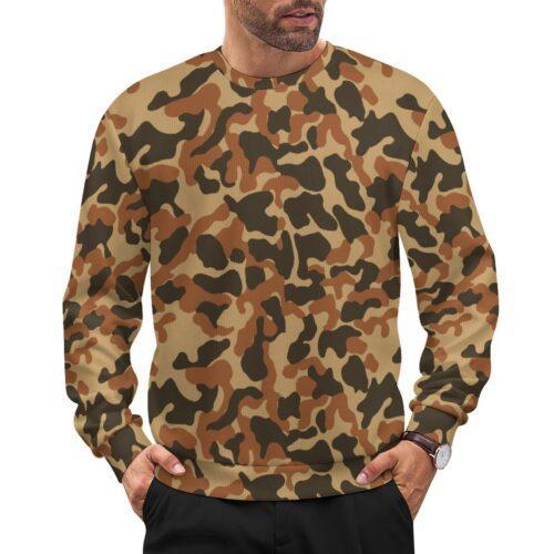Armenian Brown Butan camouflage crewneck sweatshirt worn by a model
