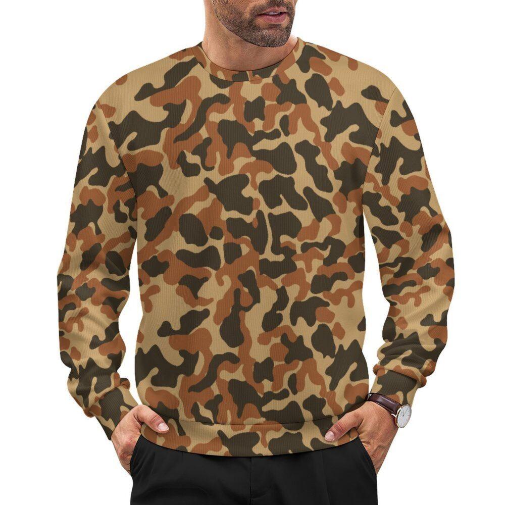 Armenian Brown Butan camouflage crewneck sweatshirt worn by a model