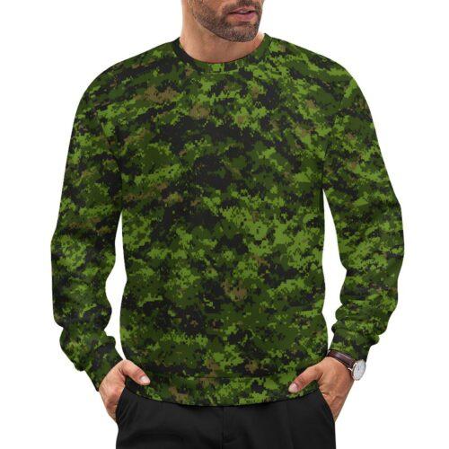 Canadian CADPAT v1 camouflage crewneck sweatshirt worn by a model
