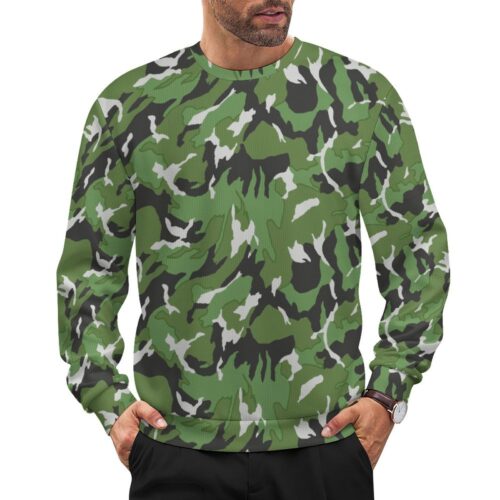 China Reverse DPM Late camouflage crewneck sweatshirt worn by a model