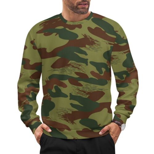 Belgian Brushstroke v3 camouflage crewneck sweatshirt worn by a model