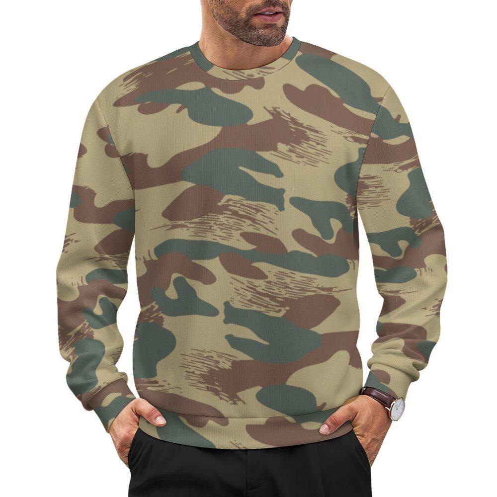Belgian Brushstroke v4 camouflage crewneck sweatshirt worn by a model
