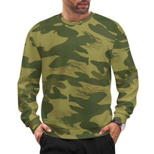 Belgian Brushstroke v2 camouflage crewneck sweatshirt worn by a model