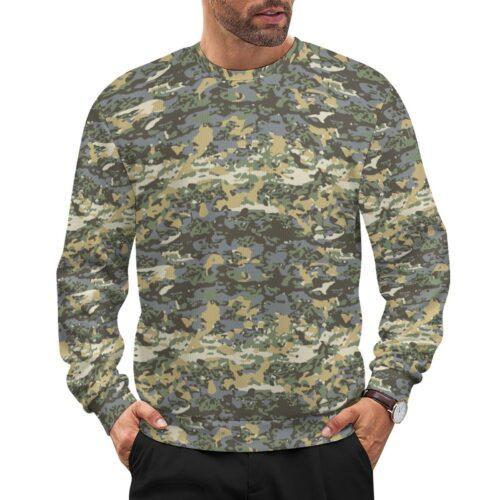 Austrian Tarnanzug Neu camouflage crewneck sweatshirt worn by a model