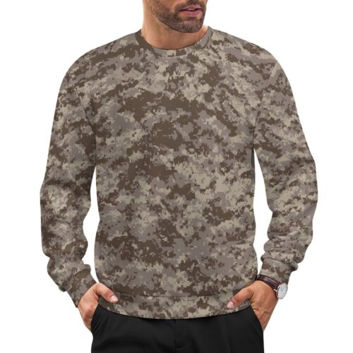 Canadian CADPAT Desert camouflage crewneck sweatshirt worn by a model