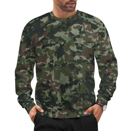Colombian Camaleón camouflage crewneck sweatshirt worn by a model