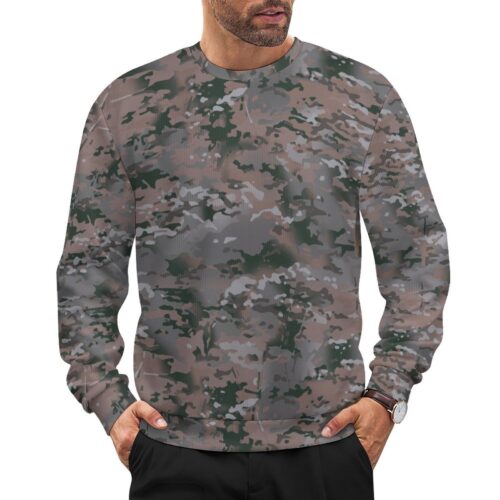 Botswana Anti Poaching Unit camouflage crewneck sweatshirt worn by a model