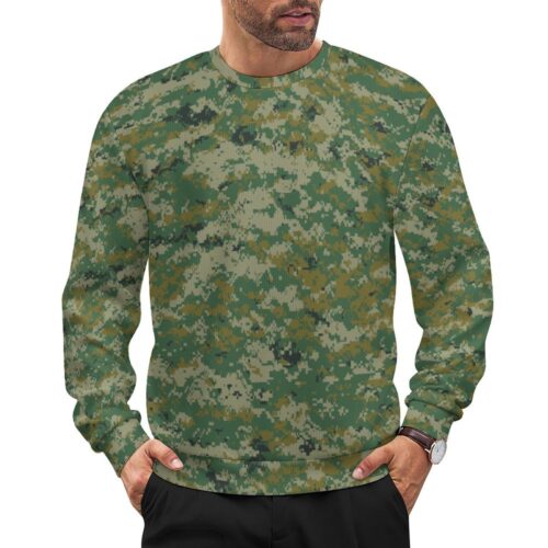 Cambodian Digital v1 camouflage crewneck sweatshirt worn by a model
