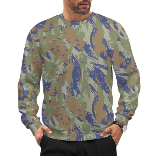 Brazilian Air Force Lizard camouflage crewneck sweatshirt worn by a model
