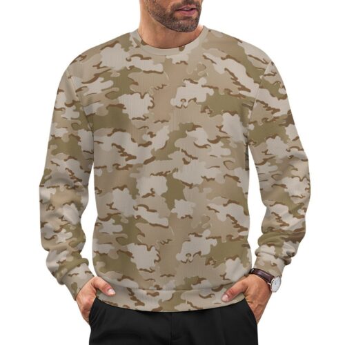 Belgian Jigsaw MT Desert camouflage crewneck sweatshirt worn by a model
