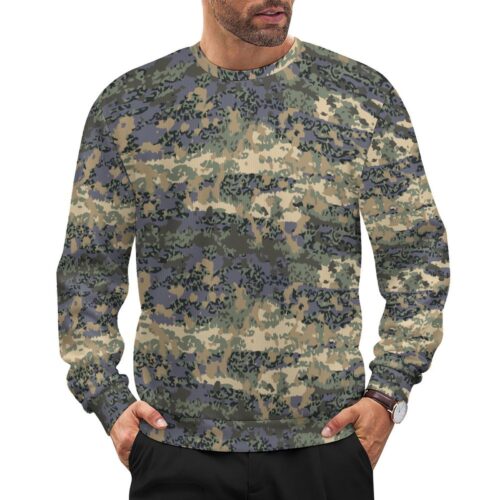 Austrian Tarnanzug v2 camouflage crewneck sweatshirt worn by a model