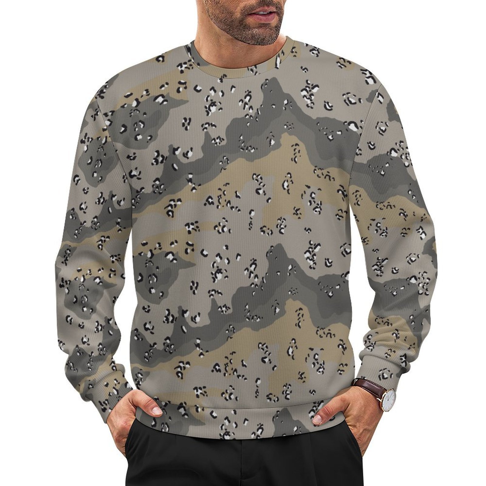 Afghan Border Police camouflage crewneck sweatshirt worn by a model