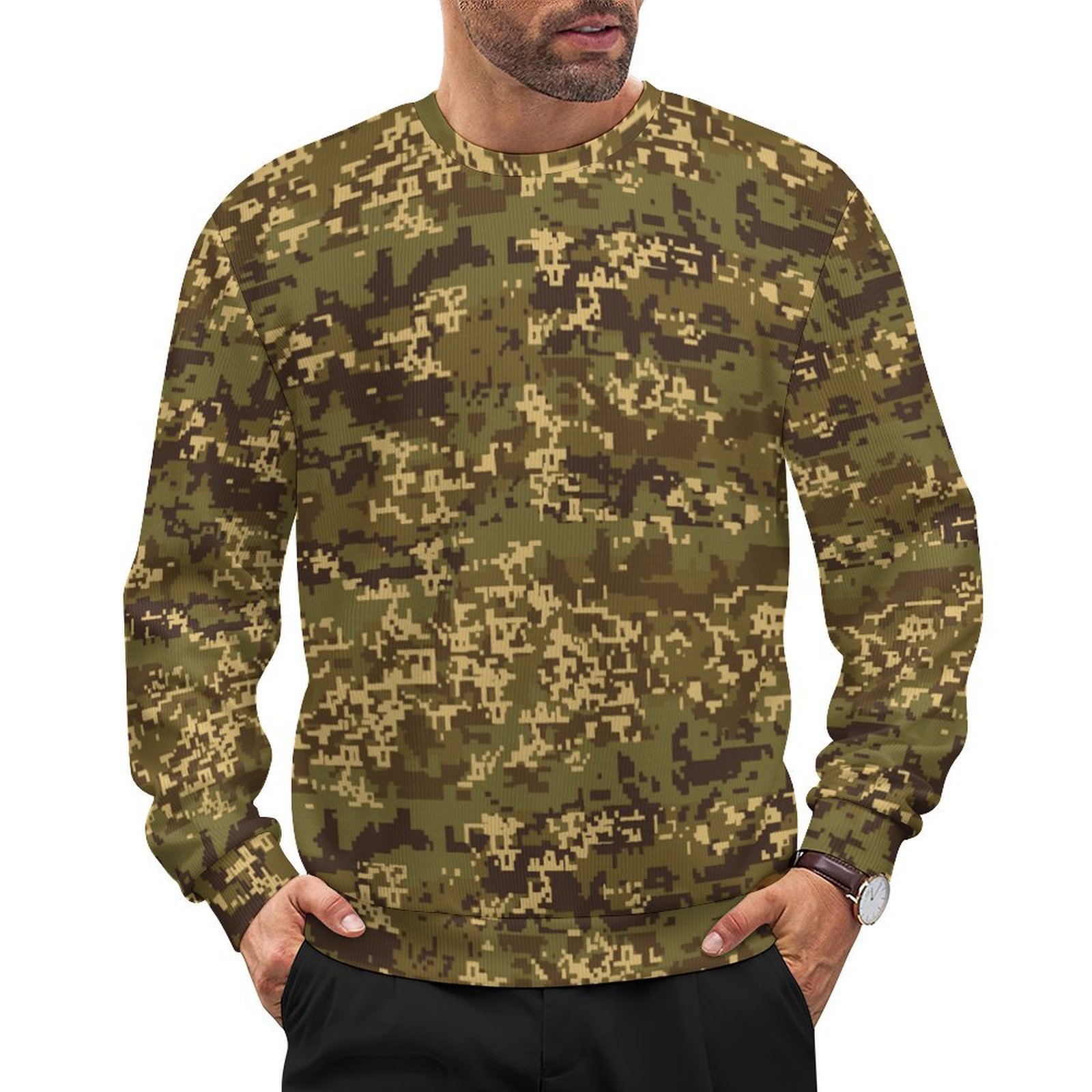 Austrian Jagdkommando Pixeltarnung Temperate camouflage crewneck sweatshirt worn by a model
