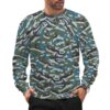 China PLN Oceanic Woodland camouflage crewneck sweatshirt worn by a model