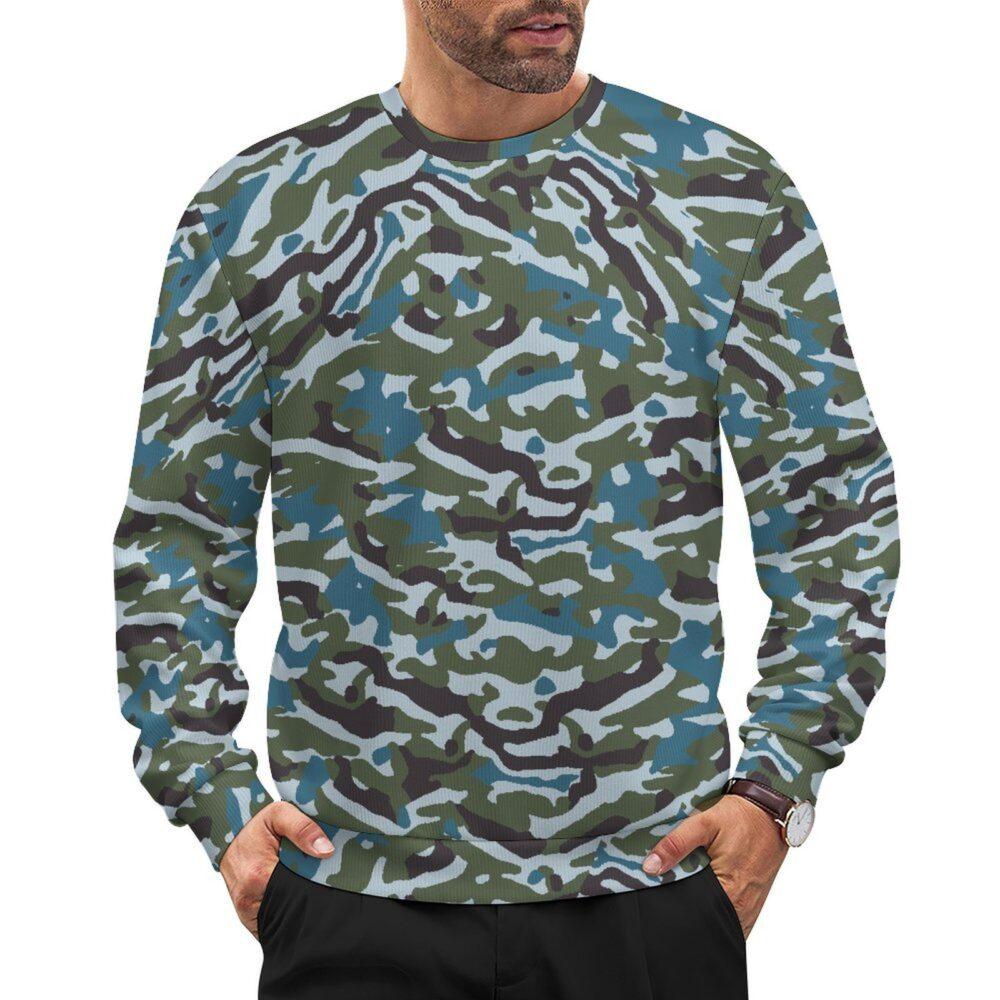 China PLN Oceanic Woodland camouflage crewneck sweatshirt worn by a model